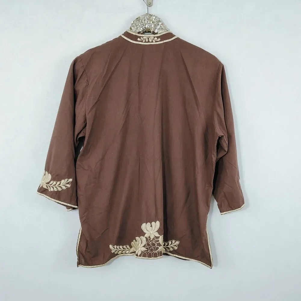 Vintage 70s Caro of Honolulu Women's Brown Floral Plus Size Top size 16 - Picture 4 of 7